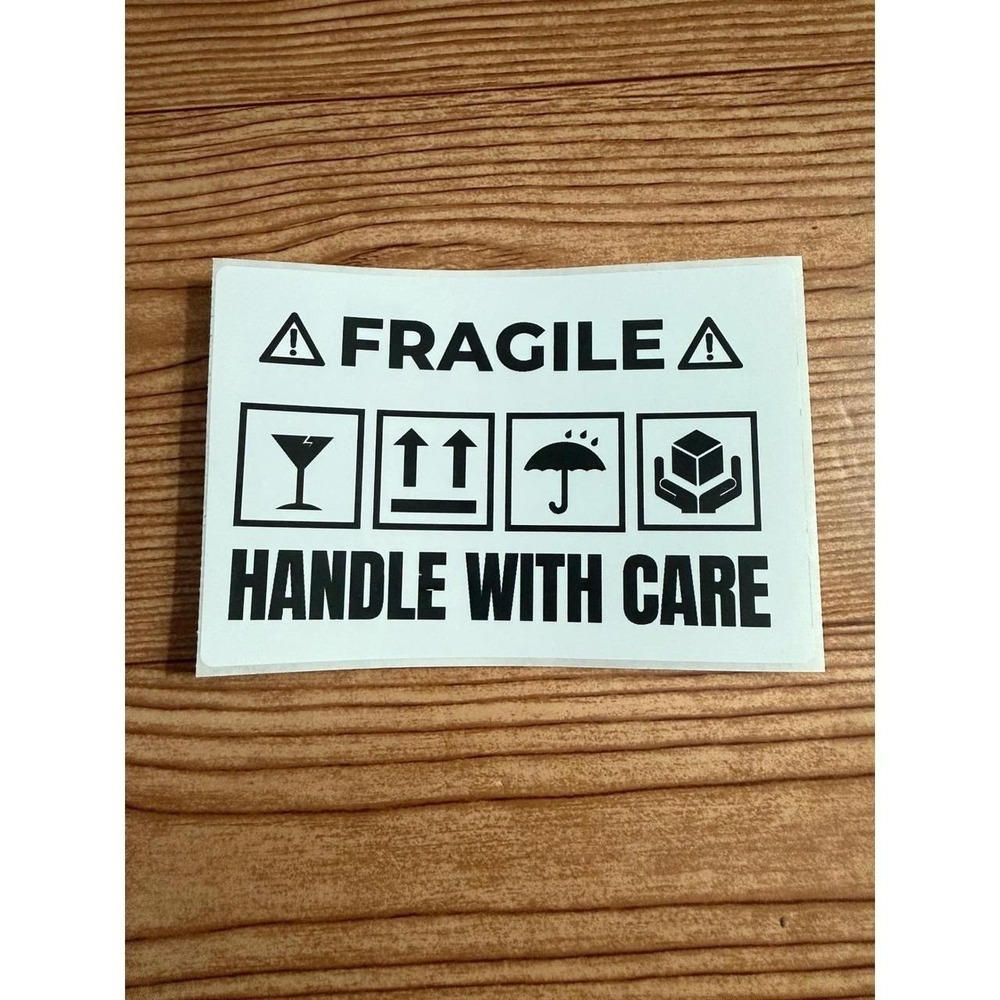300 Fragile Handle With Care Shipping Stickers 4x3 Warning Labels White Black